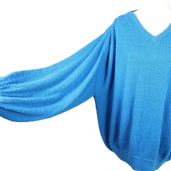 Vintage 80s Lady Lilly Cerulian Blue wool knit dolman sleeve sweater 24 - Picture 3 of 8